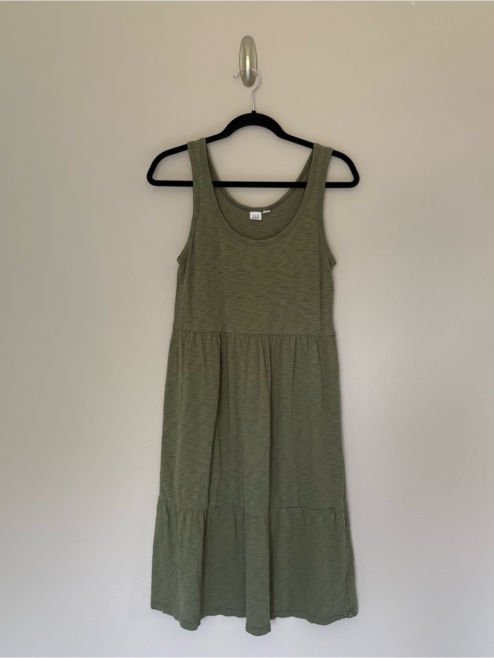 Gap Olive Green Tiered Sleeveless Tank Dress Slub Knit Size XS